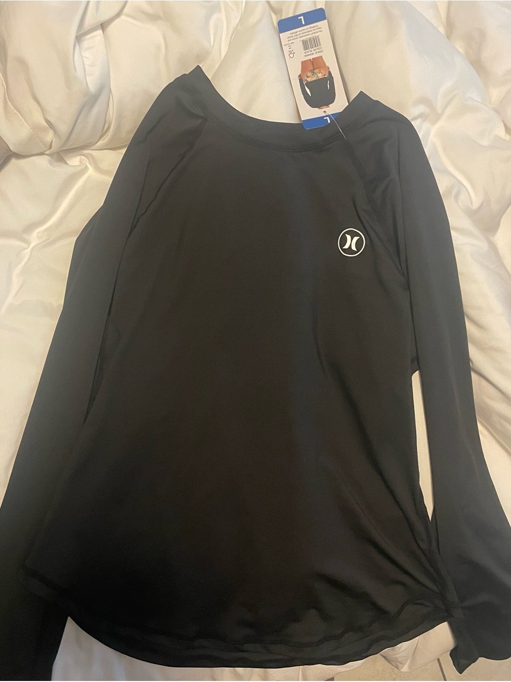 Hurley Black Long Sleeve Rash Guard with White Logo